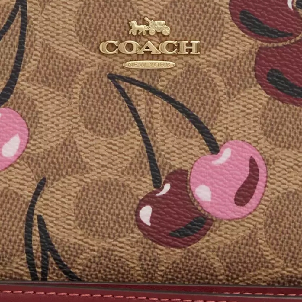 Coach Long Zip Around Wallet In Signature Canvas With Cherry Print - Picture 3 of 13